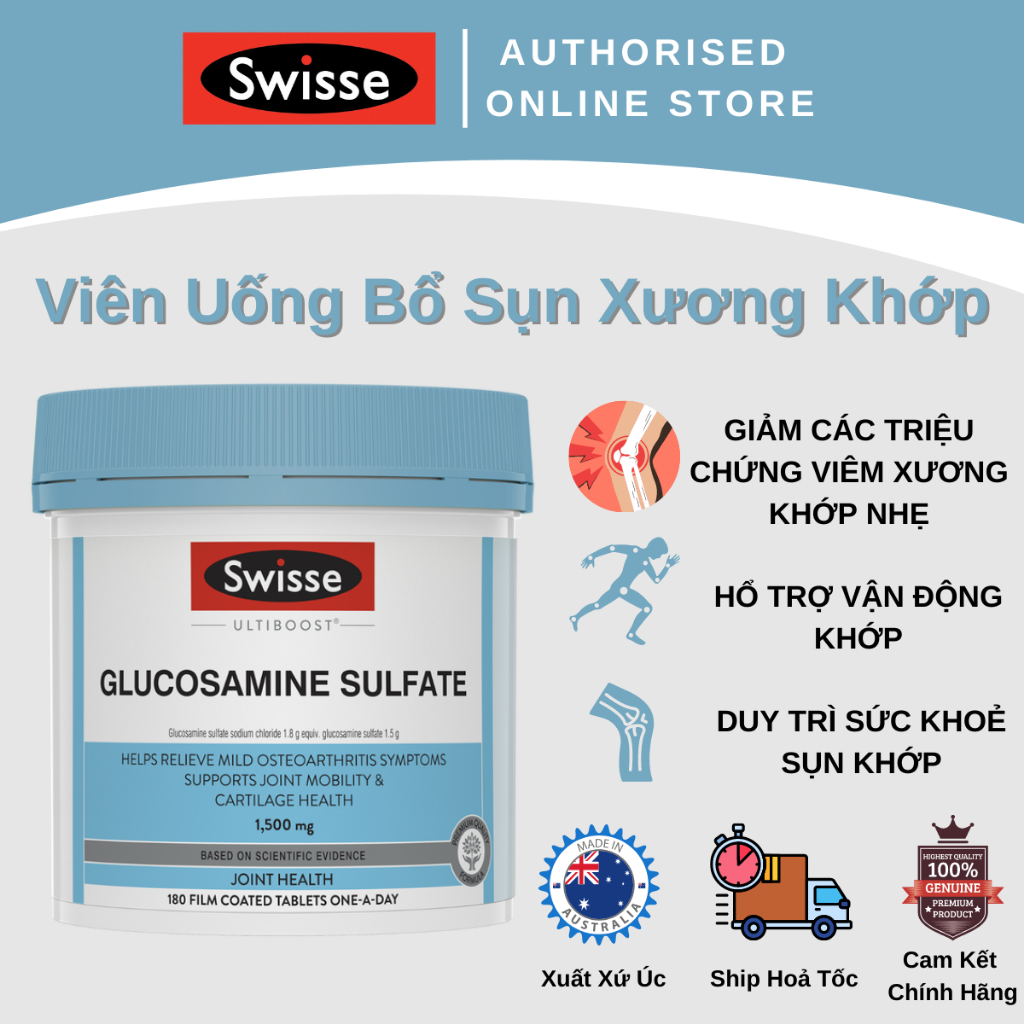 Swisse Ultiboost Glucosamine Sulfate - Viên Uống Bổ Sụn Xương Khớp - 180 Viên