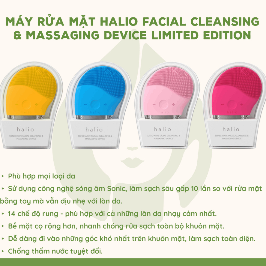 [KÈM QUÀ] Máy Rửa Mặt Và Massage Thông Minh Halio Facial Cleansing & Massaging Device - 5 Màu