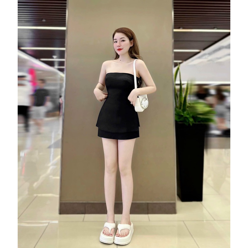 SÉT VÁY NGẮN ÁO CÚP NGỰC XẺ TÀ TKCC KÈM MÚT NÂNG NGỰC: