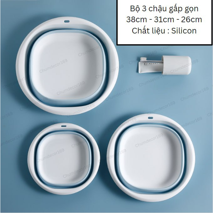 Chậu gấp gọn silicon đa năng , Chậu gấp gọn giặt quần áo thau rửa tay rửa mặt chậu tắm cho bé tiết kiệm diện tích TI5