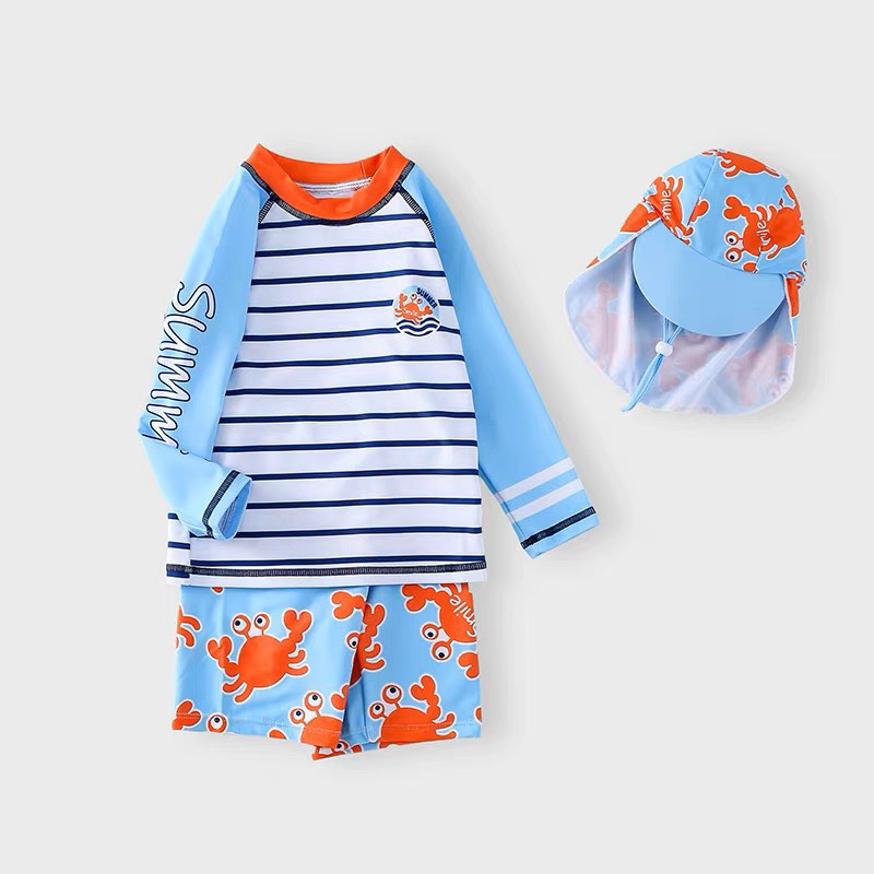 8-30kg Đồ bơi rời tay dài có kèm nón cho bé trai