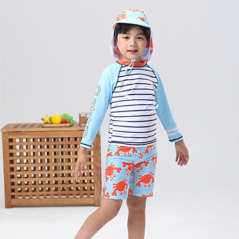 8-30kg Đồ bơi rời tay dài có kèm nón cho bé trai