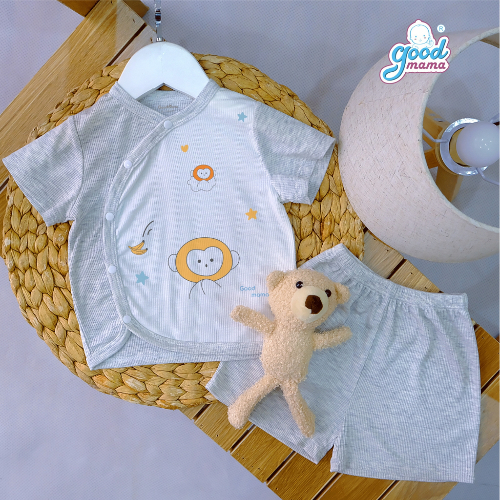 Bộ sơ sinh cài lệch Goodmama GBH3-11 chất liệu thun tăm mềm mại