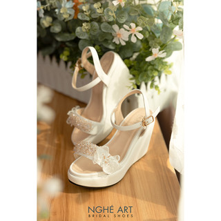 Giày cưới Nghé Art đế xuồng kết pha lê 387-10p