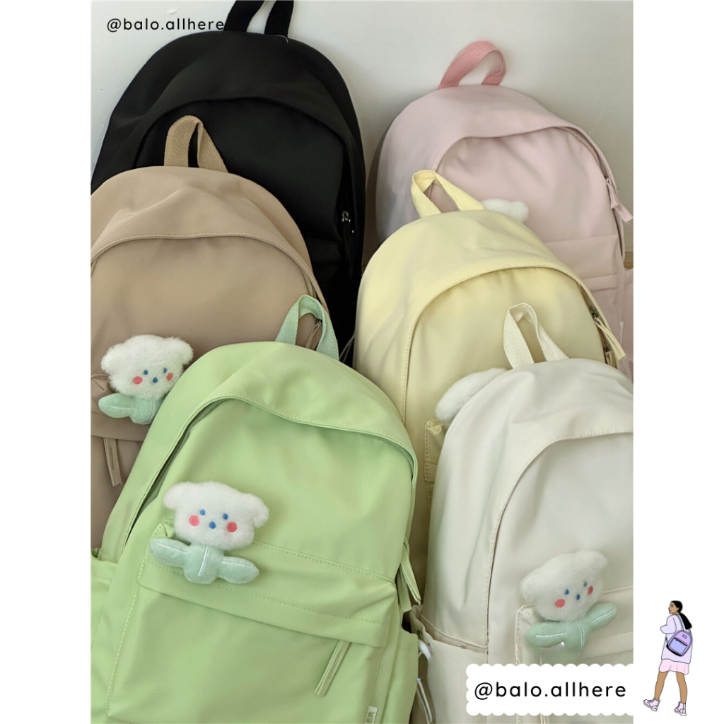 Balo Đi Học Trơn Basic Kèm Ghim Hoa Bông