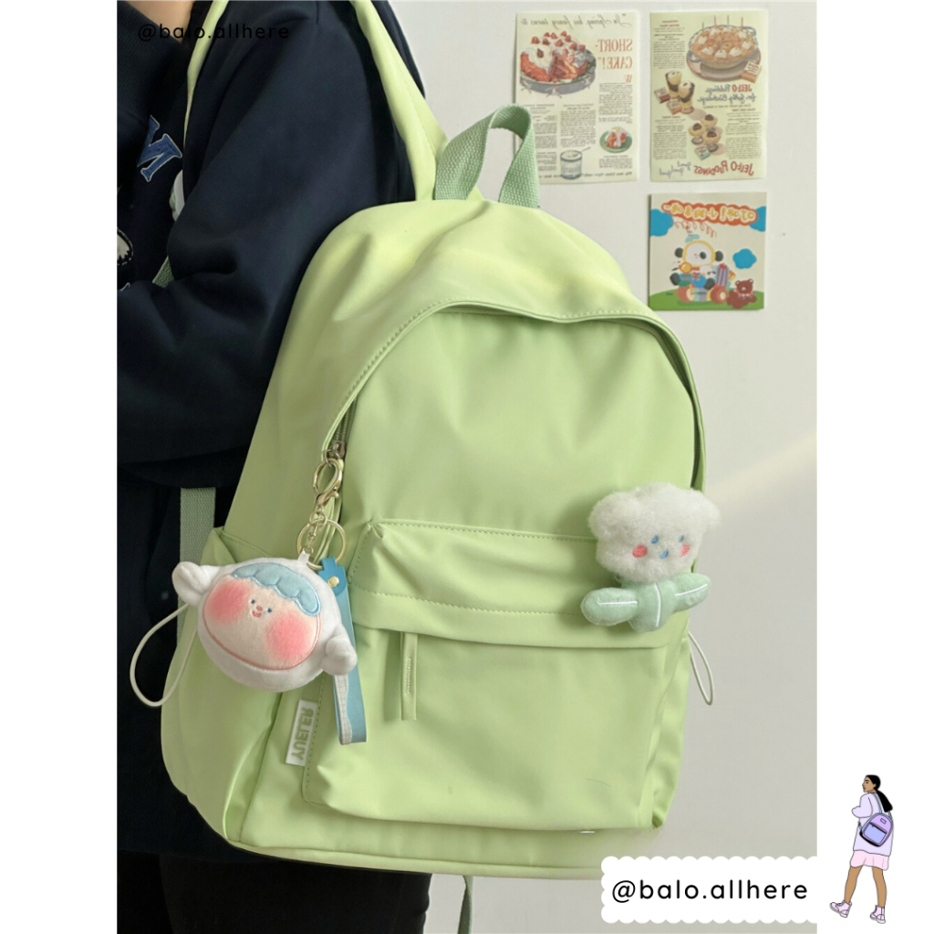 Balo Đi Học Trơn Basic Kèm Ghim Hoa Bông