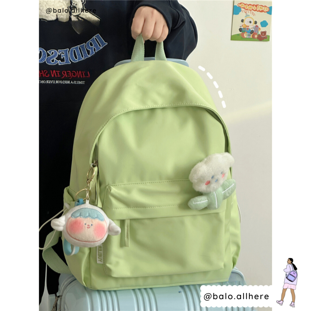 Balo Đi Học Trơn Basic Kèm Ghim Hoa Bông