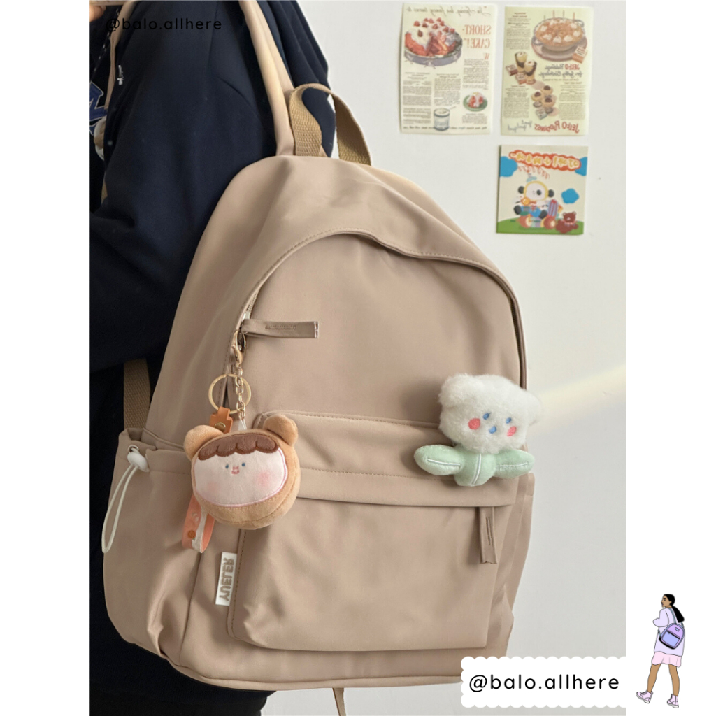 Balo Đi Học Trơn Basic Kèm Ghim Hoa Bông