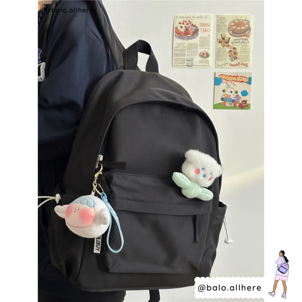 Balo Đi Học Trơn Basic Kèm Ghim Hoa Bông