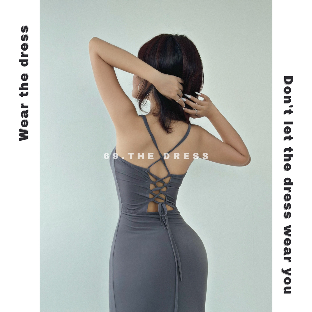 Đầm body nữ hai dây đan lưng lưới chéo dáng dài form basic ôm tôn dáng năng động