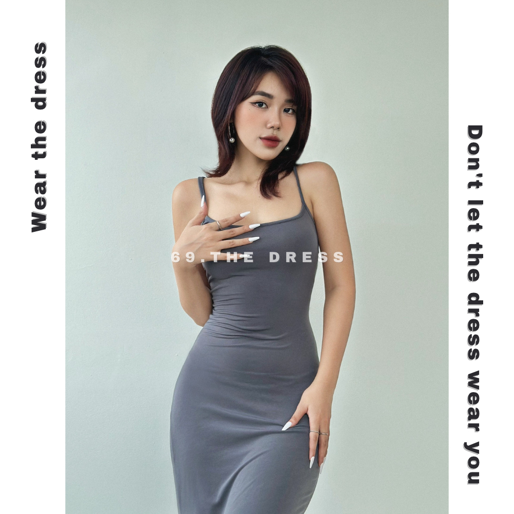 Đầm body nữ hai dây đan lưng lưới chéo dáng dài form basic ôm tôn dáng năng động