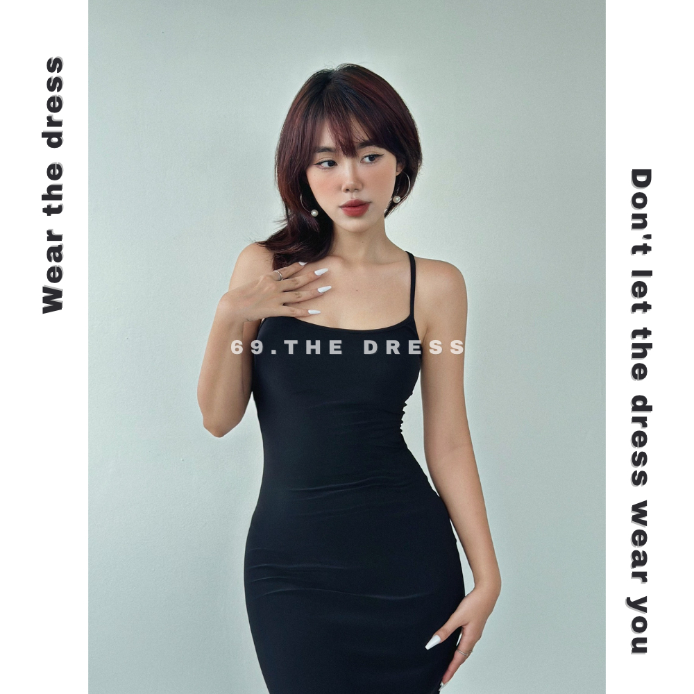 Đầm body nữ hai dây đan lưng lưới chéo dáng dài form basic ôm tôn dáng năng động