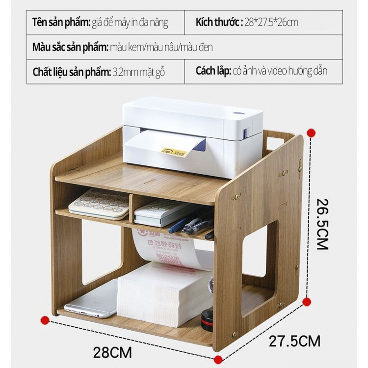 Kệ sách gỗ để máy in, giá đựng đồ văn phòng phẩm, kệ gỗ để góc tường để bàn chất liệu gỗ MDF phong cách hiện đại