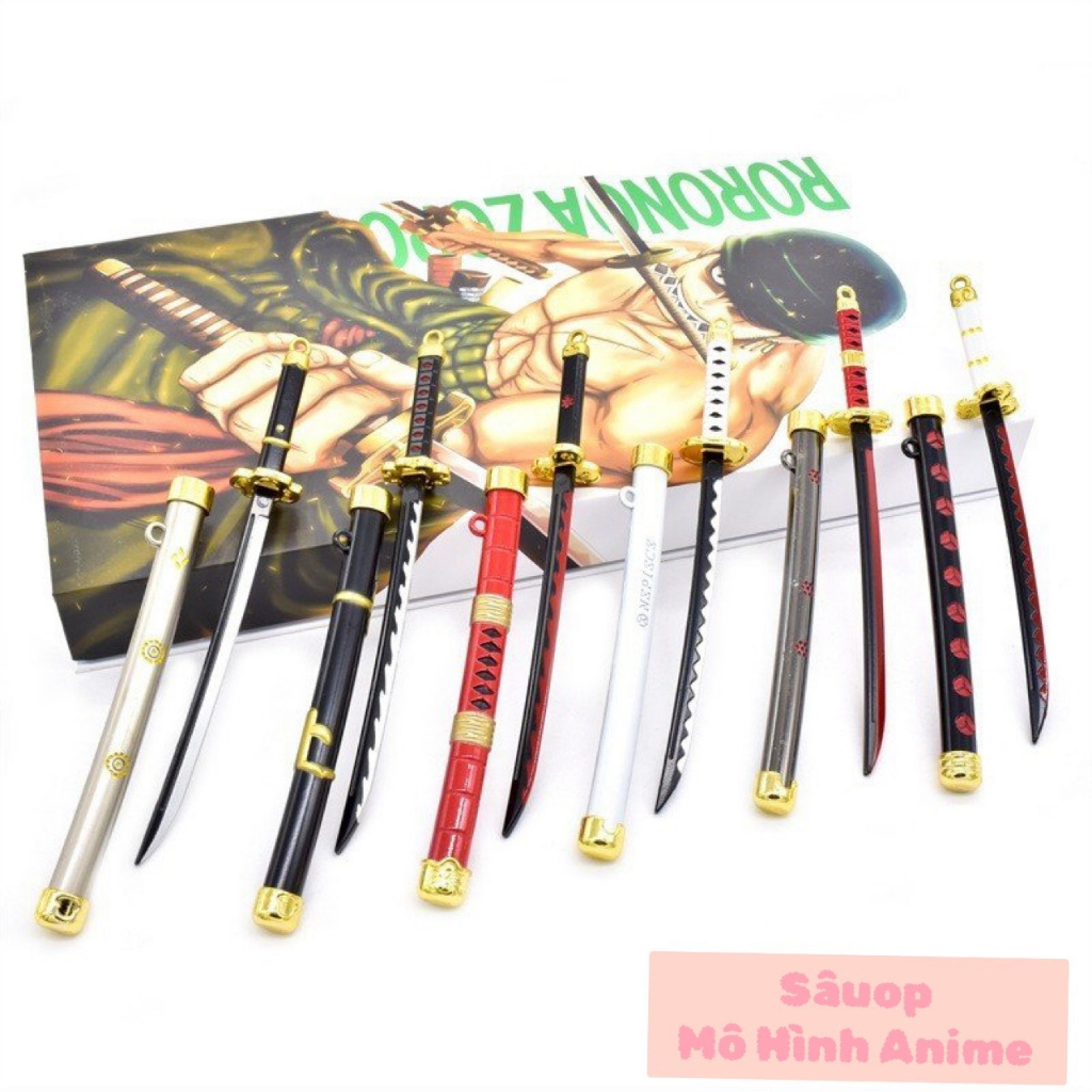 Bộ phụ kiện vũ khí móc khoá trang trí của cướp biển Roronoa Zoro, sabo, Mihawk, Law (Mô hình Anime One Piece)