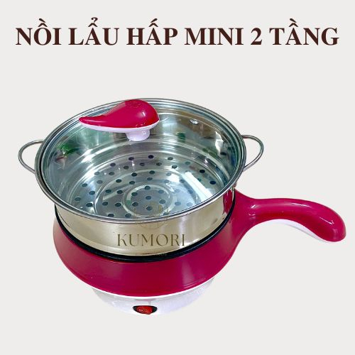 NỒI LẨU ĐIỆN ĐA NĂNG CÓ LỒNG HẤP ca nấu mì nhanh tiện lợi mang theo du lịch nồi hấp mini nắp thủy tinh trong suốt
