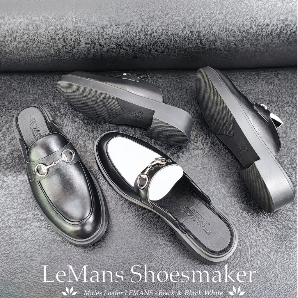 Giày Sục Tăng Cao 4cm LEMANS Mules Loafer - Black White. Da bò nhập khẩu. Đế khuôn độc quyền. Bảo hành chính hãng 24 T