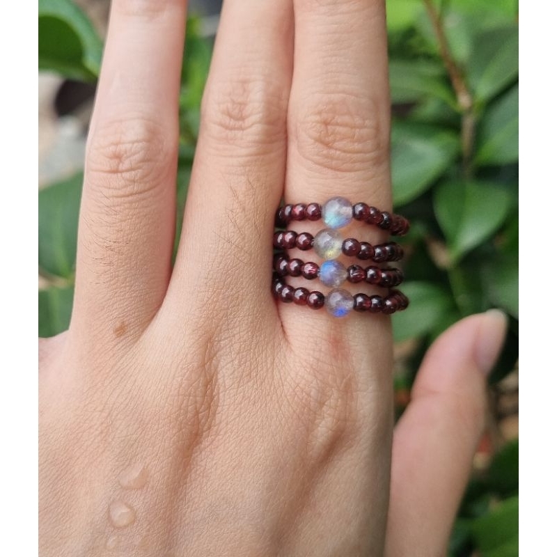 Nhẫn Garnet và Labradorite