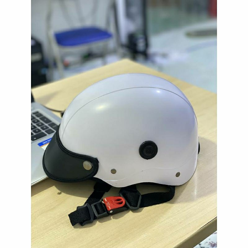 Mũ Bảo Hiểm Trơn NHÁM Màu Trắng Giá Học Sinh Có Tai Mèo hai Màu Thời Trang_ FREESSHIP