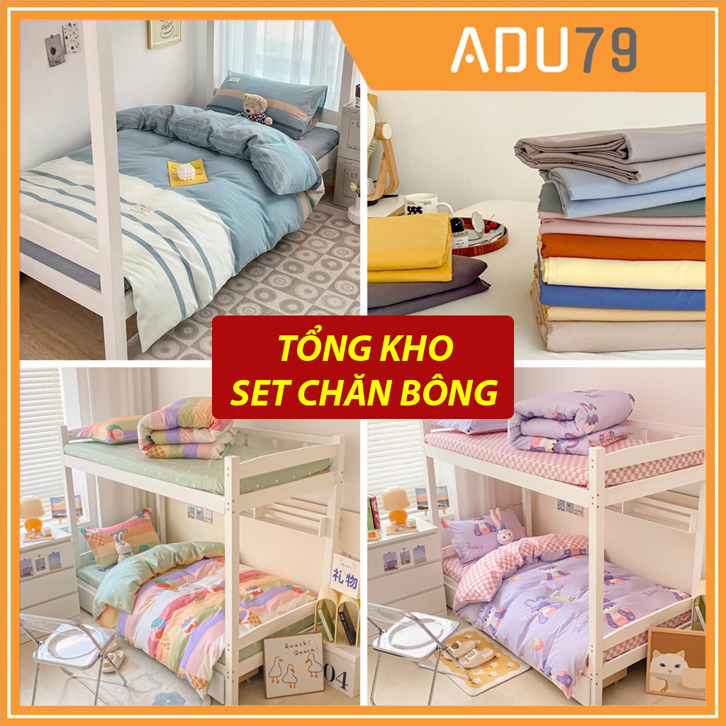 Bộ Chăn Ga Gối CÓ CHĂN CHẦN BÔNG Cotton Poly Nhập Khẩu Mềm Mại Thấm Hút Mồ Hôi Đủ Hoạ Tiết Màu Sắc ADU79