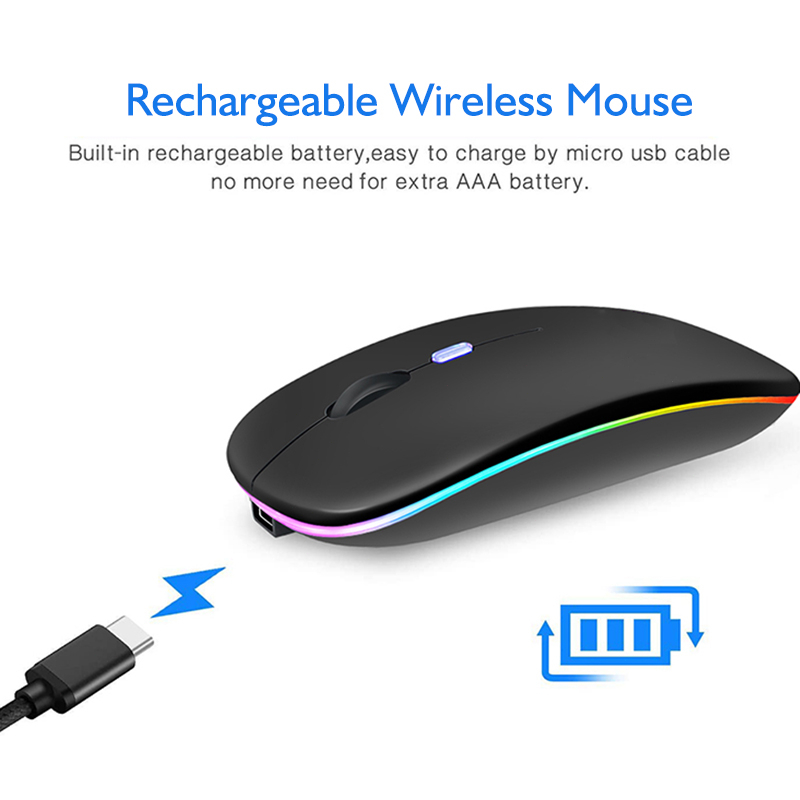 Chuột không dây 2.4Ghz wireless tự sạc pin siêu mỏng không gây tiếng ồn chuyên dùng cho Máy tính, pc, Laptop, Tivi