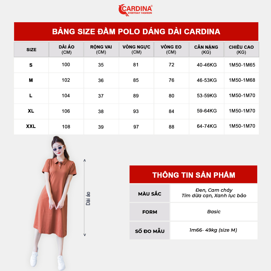 Đầm Polo Nữ 𝐂𝐀𝐑𝐃𝐈𝐍𝐀 Chất Vải Lacoste Dáng Dài Chữ A Cổ Đức Năng Động Trẻ Trung 3VP02