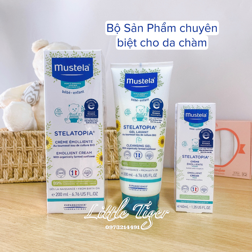 Sữa tắm gội cho bé sơ sinh DA CHÀM THỂ TẠNG - Gel tắm gội Mustela, kem dưỡng mặt và sữa dưỡng thể từ 0M+(Viêm da cơ địa)