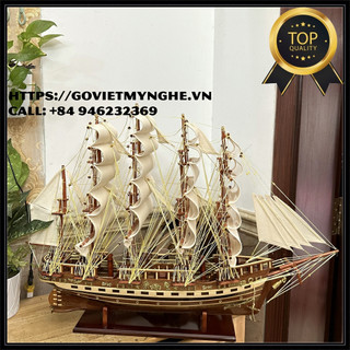 [Thuận buồm xuôi gió] Thuyền gỗ mô hình France II - Tàu chở hàng phong thủy trang trí - Gỗ đỏ - Buồm vải bố