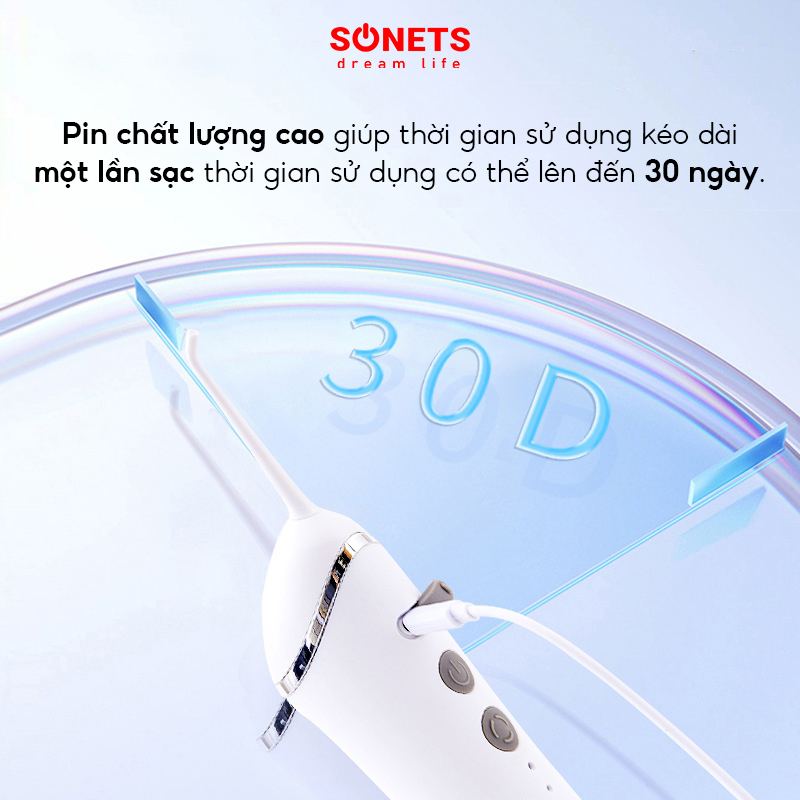 Tăm Nước Nha Khoa SONETS Zinso, Máy Tăm Nước Cầm Tay Cao Cấp 3 Chế Độ, Thân Máy Chống Nước IPX7 Pin 1400mAh