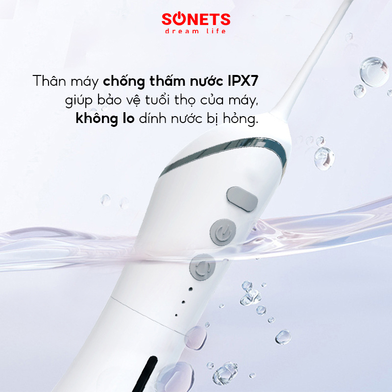 Tăm Nước Nha Khoa SONETS Zinso, Máy Tăm Nước Cầm Tay Cao Cấp 3 Chế Độ, Thân Máy Chống Nước IPX7 Pin 1400mAh
