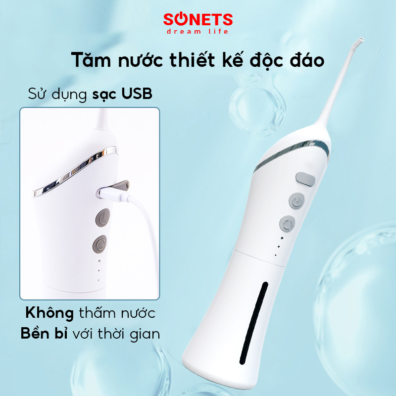 Tăm Nước Nha Khoa SONETS Zinso, Máy Tăm Nước Cầm Tay Cao Cấp 3 Chế Độ, Thân Máy Chống Nước IPX7 Pin 1400mAh