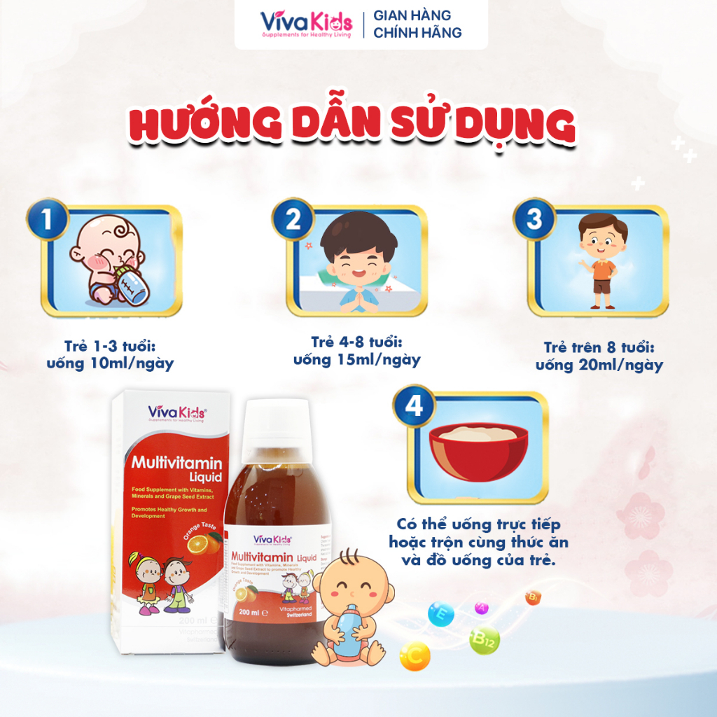 Vitamin tổng hợp VivaKids 200ml hỗ trợ trẻ tăng hấp thu ăn ngon ngủ tốt