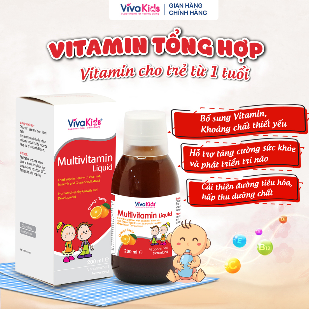 Vitamin tổng hợp VivaKids 200ml hỗ trợ trẻ tăng hấp thu ăn ngon ngủ tốt