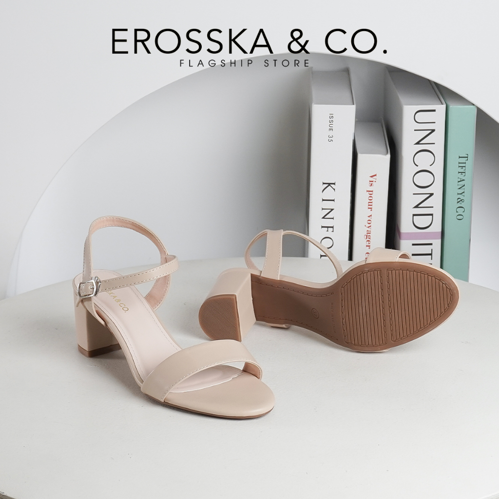 Erosska _ Giày sandal nữ gót vuông thiết kế thanh lịch công sở cao 5cm màu nude _ EB067