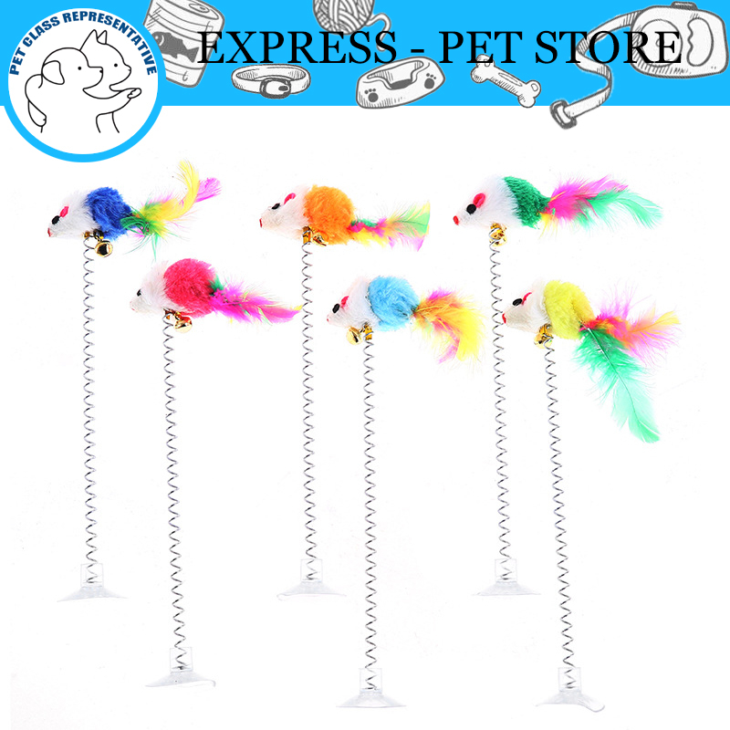 Chuột lò xo đế hít, đồ chơi cần câu tự tương tác cho mèo, đồ chơi cho thú cưng