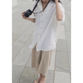 Áo sơ mi cộc tay linen màu trắng ngà