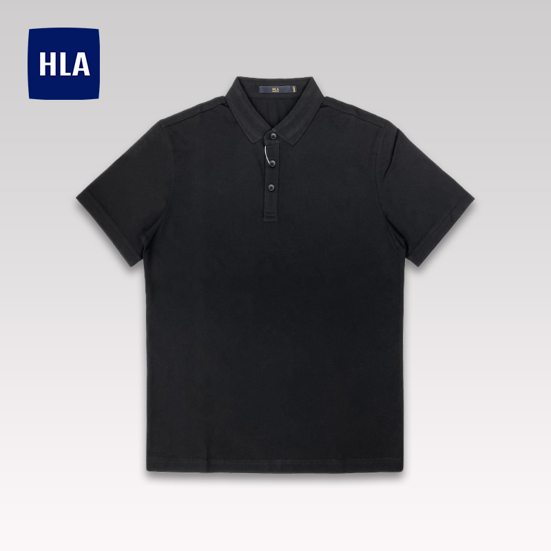 HLA - Áo POLO nam ngắn tay trơn họa tiết chìm cao cấp Buffalo pattern embroidery classic design black Polo Shirt