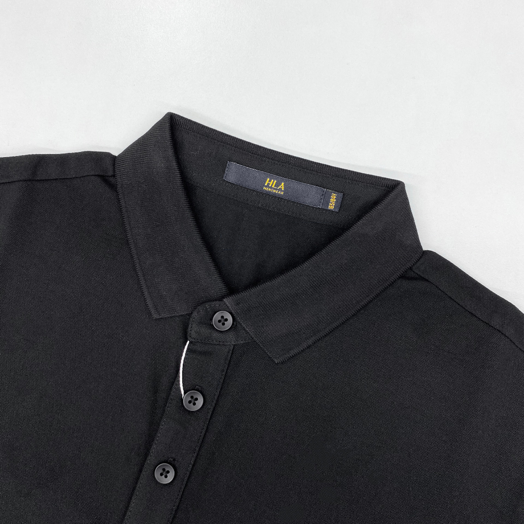 HLA - Áo POLO nam ngắn tay trơn họa tiết chìm cao cấp Buffalo pattern embroidery classic design black Polo Shirt