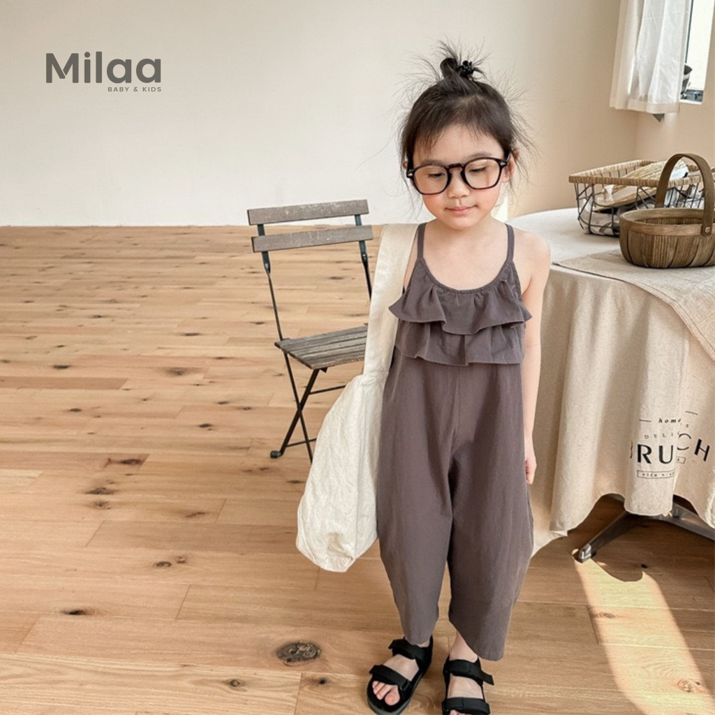 Jumpsuit Bèo Hai Dây Màu Vintage Cho Bé Gái JS0601 MiLaa Kids