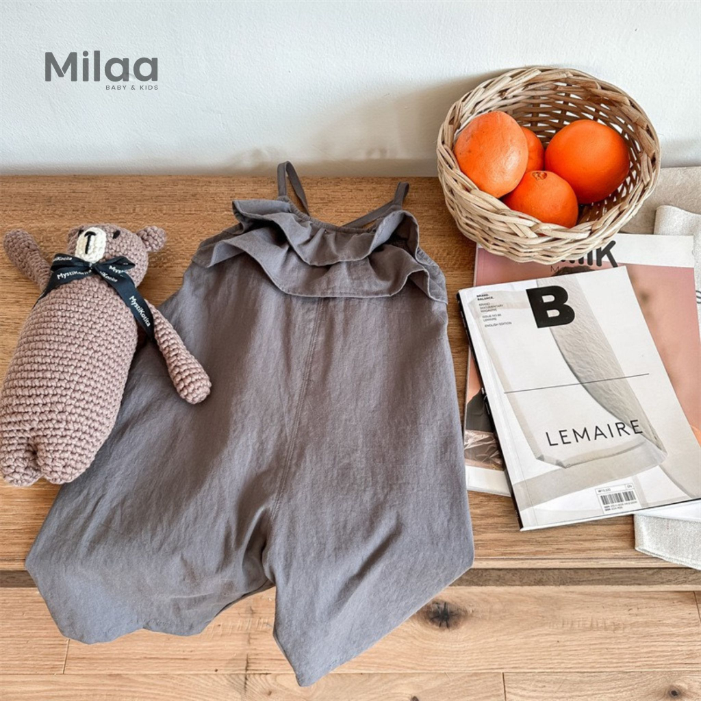 Jumpsuit Bèo Hai Dây Màu Vintage Cho Bé Gái JS0601 MiLaa Kids
