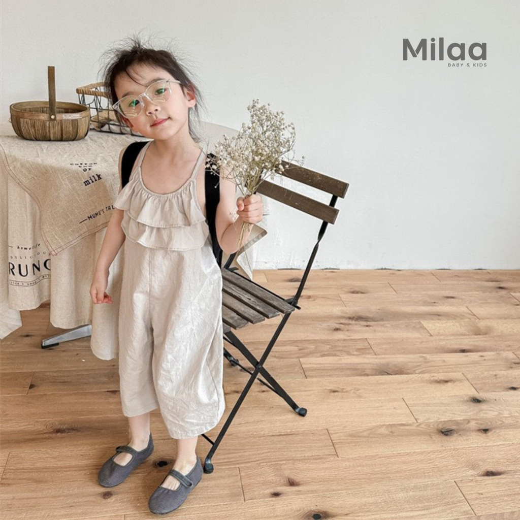 Jumpsuit Bèo Hai Dây Màu Vintage Cho Bé Gái JS0601 MiLaa Kids