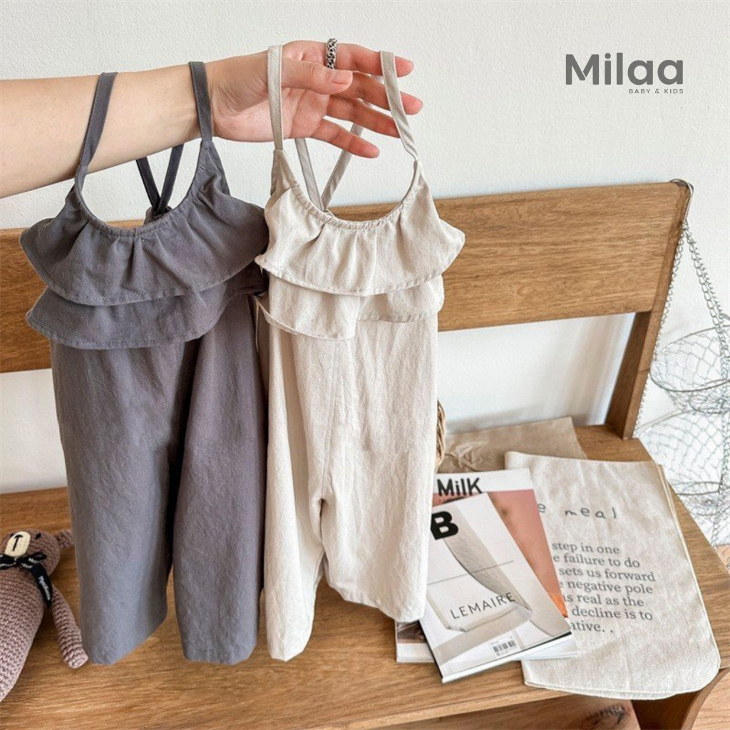 Jumpsuit Bèo Hai Dây Màu Vintage Cho Bé Gái JS0601 MiLaa Kids