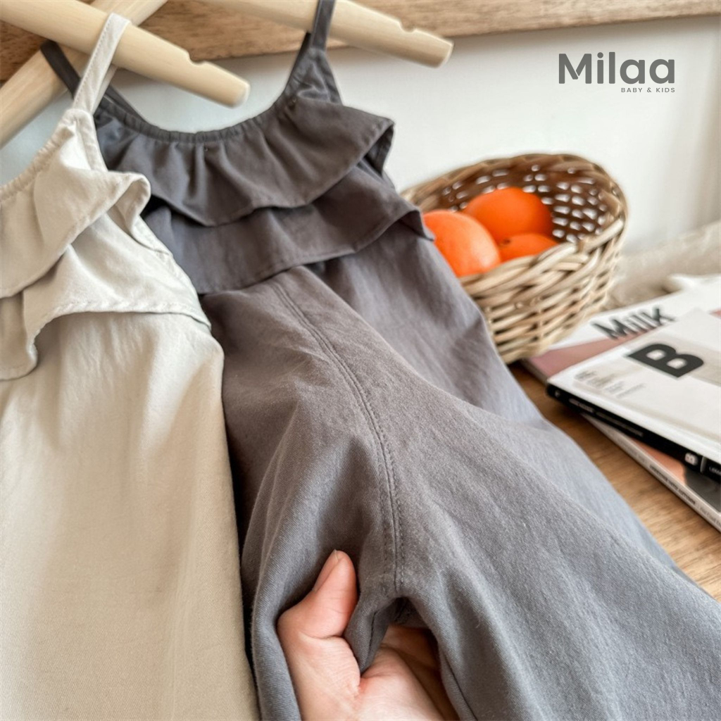 Jumpsuit Bèo Hai Dây Màu Vintage Cho Bé Gái JS0601 MiLaa Kids