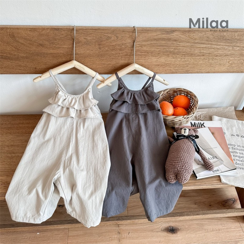 Jumpsuit Bèo Hai Dây Màu Vintage Cho Bé Gái JS0601 MiLaa Kids