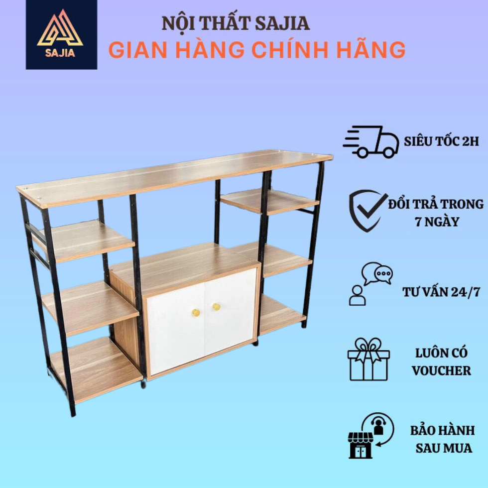Kệ lò vi sóng SAJIA thiết kế 2 ngăn kèm tủ, gỗ MDF chống nước cao cấp