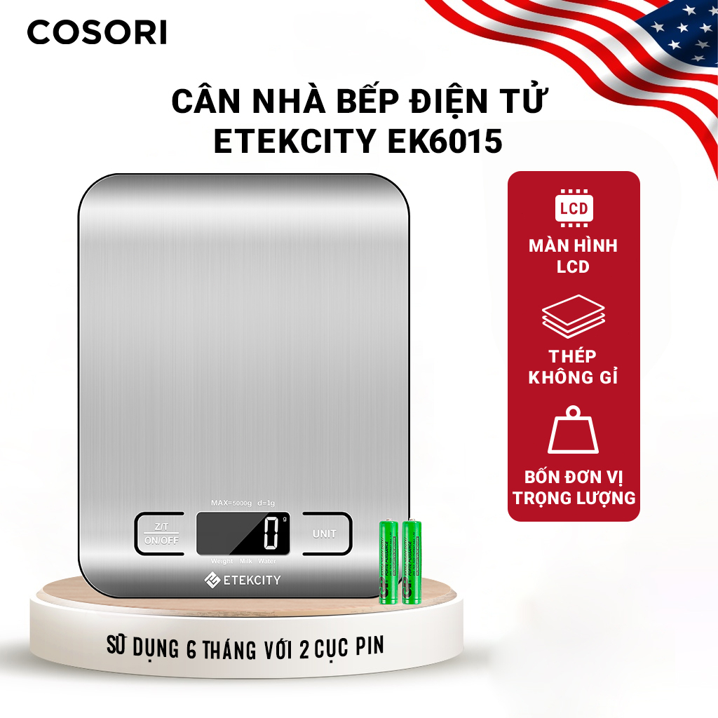 Cân Nhà Bếp Điện Tử COSORI Etekcity EK6015 Màu Bạc