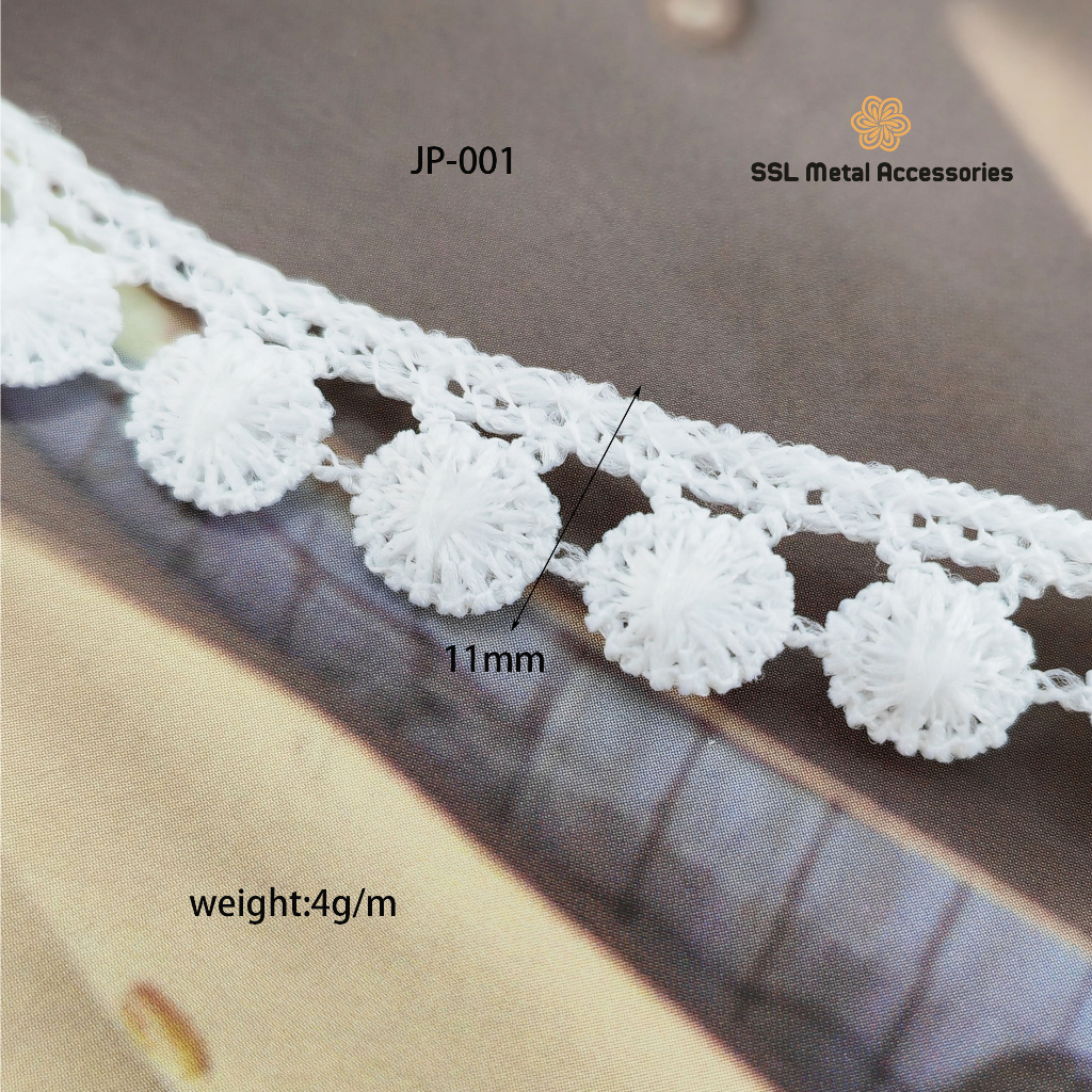 Dây viền ren trắng size 11mm dùng trang trí váy áo, làm phụ kiện handmade JP-001 (/meter)