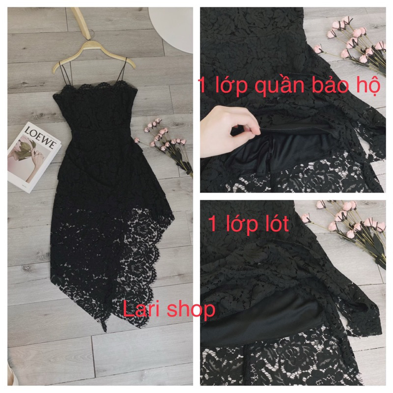 Váy dự tiệc hai dây ren xẻ tà 2 màu SL - Lari shop