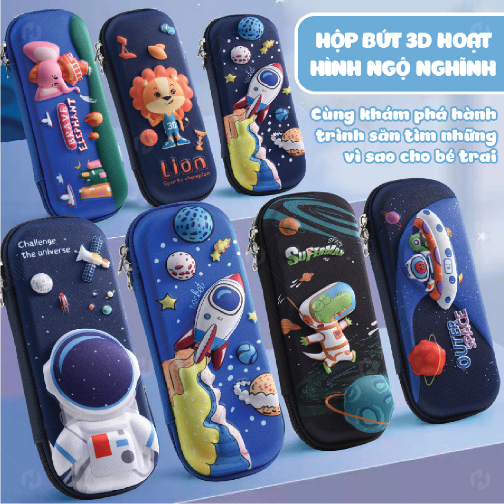 Hộp đựng bút 3D hoạt hình 2 ngăn cho bé trai và bé gái có nhiều mẫu lựa chọn