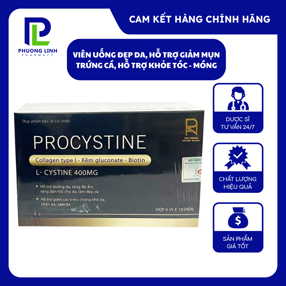 Procystine Viên uống giảm mụn trắng da, đẹp tóc móng Hộp 60 viên Mẫu mới nhất
