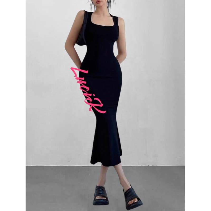 005 Đầm balo ôm body Lửng thun gân